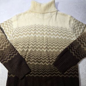 VTG Carolyn Taylor Turtleneck Long Sleeve Sweater SZ S Chevron Beige/Brown Tone